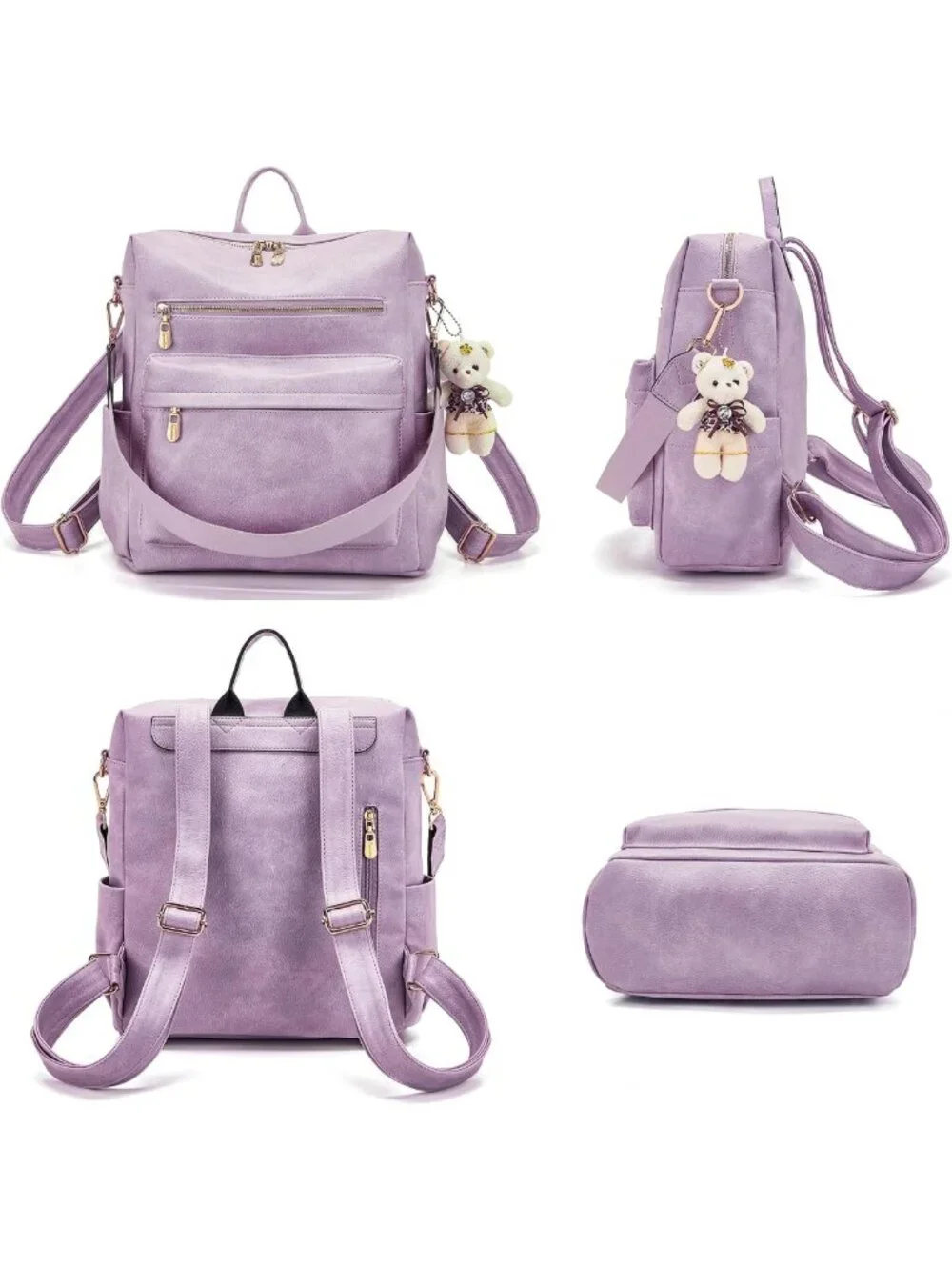 Stylish Women's Backpack Purse Set | Soft PU Leather, Large Capacity, Many